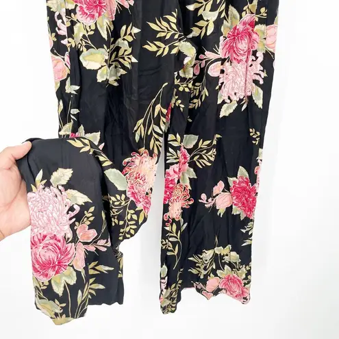 Angie  Womens Boho Spring Flowy Floral Printed Wide Leg Pants Size M Black Pink