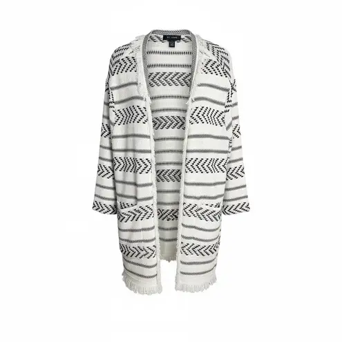 St. John  Women's Darya Fringe Knit Open Front Cardigan Size XL Aztec Print