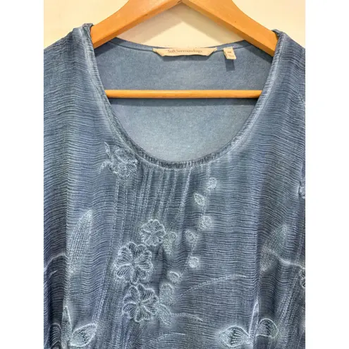 Soft Surroundings Starling Silk Floral Embroidered Midi Dress Sz PM Mallard Blue