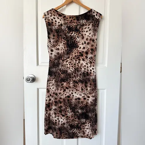 Velvet by Graham & Spencer Soft Leopard Print Stretch Dress Draped Neck Size L Brown Size L