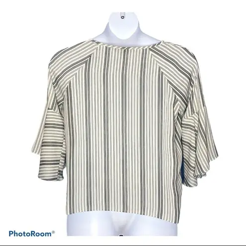 Zac & Rachel Petite Bell Sleeve Blouse Size Large Vertical Stripe Black & White
