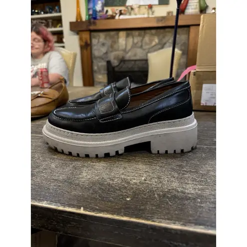 Show The Bear IONA CHUNKY LEATHER LOAFERS Size 8.5 Nordstrom Pallet Pull Black