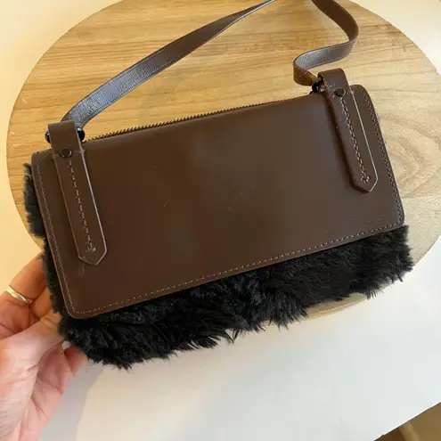 KDB Brown Genuine Cowhide Leather Black Fur Lined Crossbody Small Bag