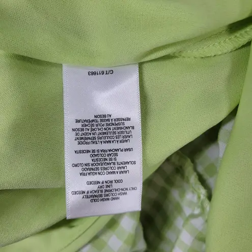 Taylor Gingham Dress Size 4 Green White Check Flounce Hem Slit Lined Cottagecore