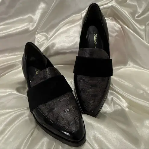 3.1 Phillip Lim Quinn Leather Loafers Tortoise Shell Suede Black Classic 38/8