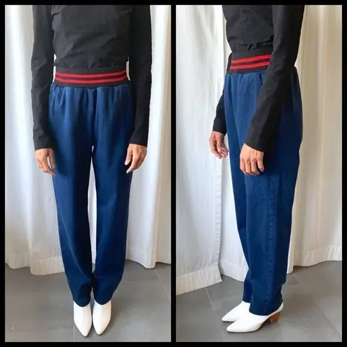 Rachel Comey ππ Doxa Pant Striped Elastic Waist Acid Wash Denim Navy Large NWT