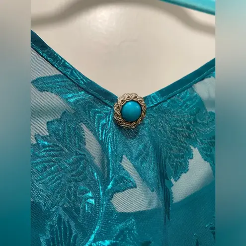 VTG 80s 90s Colesce Collection Lingerie Semi Sheer Green Floral Cropped Cami Top Blue Size L