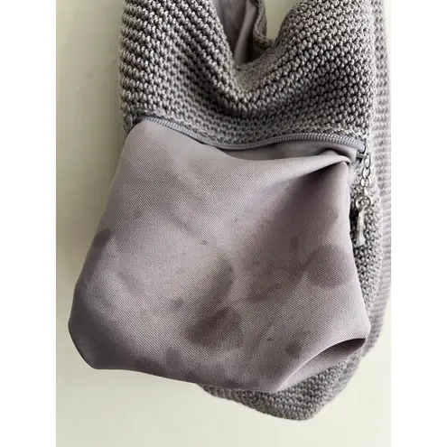 The Sak Hobo 120 Bag Shoulder Knit Gray Taupe Magnetic Fly Purse Hand-Crochet