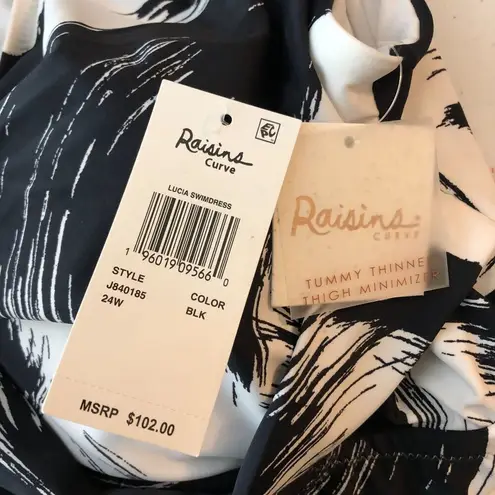 Raisin's Curve Plus Size Calaya Lucia V-Neck Swim Dress Black White 24W