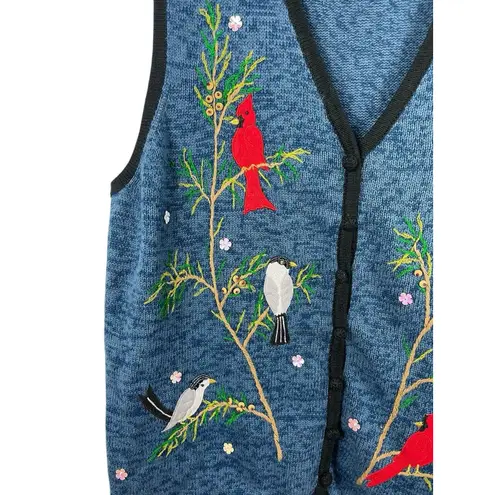 VTG Designers Originals Women’s 2X Embroidered Bird Cardinals Sweater Vest 90s Blue