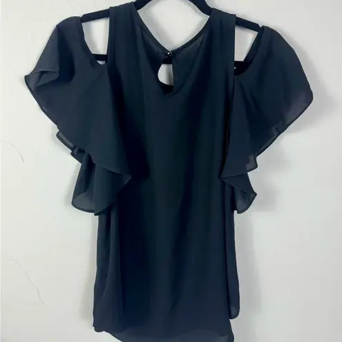 Source Unknown By & By Womens Juniors Cold Shoulder Black Flowy Goth Witchy Blouse Top Size S