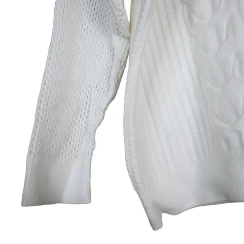 T Tahari Womens 2X Crewneck Cable Knit Pullover Sweater in Snow Globe White NEW