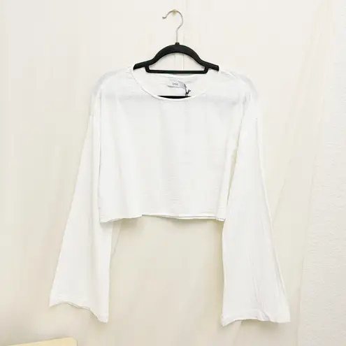 ONIA Beach White Gauze Wide Sleeve Crop Top