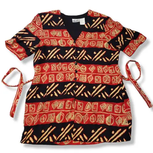 Kathie Lee Top Size 16 Vintage Blouse Button Up Padded Shoulder Pads Back Tie Women's Vintage Top
