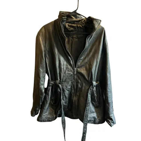 Jacqueline Ferrar Jacqueline Ferrar Black Leather Jacket Women's Large Belted