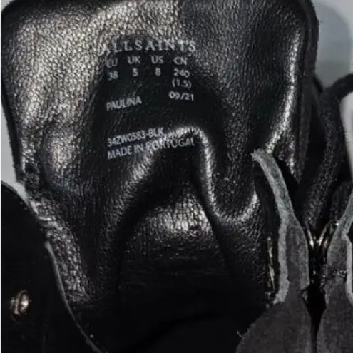 ALLSAINTS Paulina Black Leather Combat Boots Lug Sole