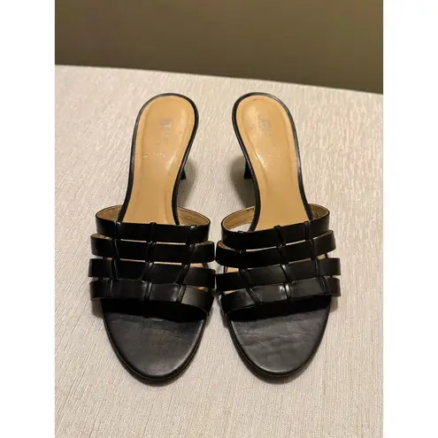 Carole Little Vintage Black Leather Strappy Kitten Heel Sandals Size 7