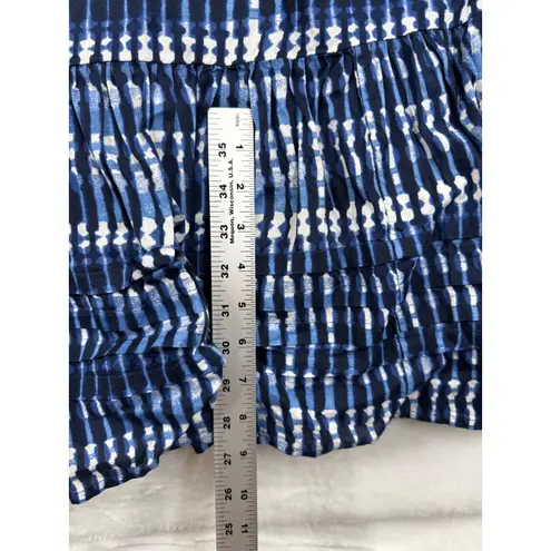 J Crew Blue White Tie Waist Maxi Dress Tiered Skirt Short Sleeve V Neck Size 6