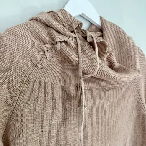 Umgee NWT  Women’s Drawstring Neckline Cowl Neck Off Shoulder Sweater Tan Small