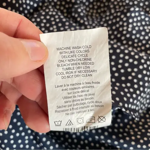 Motherhood Maternity Dress Navy White Polka Dot Chiffon Ruffle V-Neck Tie Size S