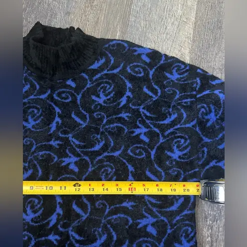 St. John Vintage Sweater Womens Large Chenille Scroll Floral 80s USA Made Blue