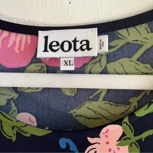 Leota Dress Navy Blue w/ Floral Pattern & Butterfly Long Sleeve Shift Sz XL EUC