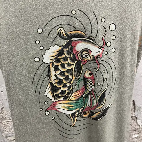 Ed Hardy Y2K Vintage Green Coy Fish Graphic Short Sleeve Fitted T-Shirt Small S