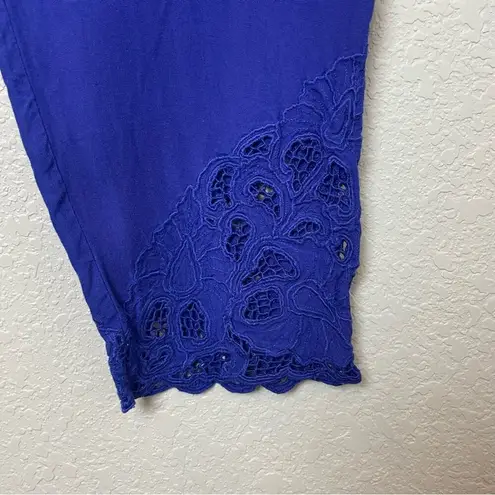 Vintage SURYA Royal Blue Lace Open Shirt & Pull on Pants Set