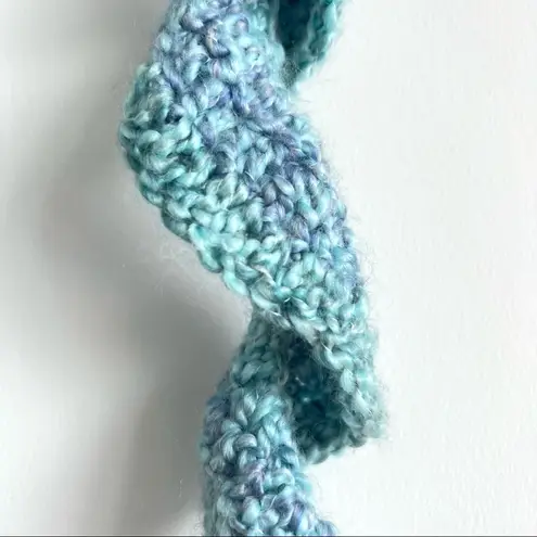 Handmade Potato Chip Scarf Blue Crochet Eyelash Knit