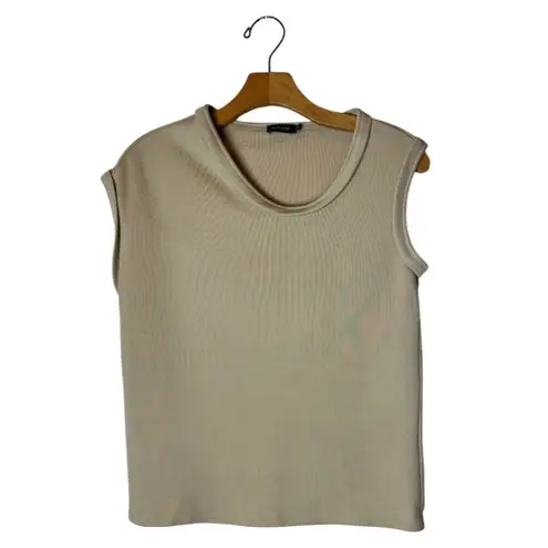 Atlein Shirt Women 4 Tan Beige Knit Sleeveless Asymmetric Neckline Tee