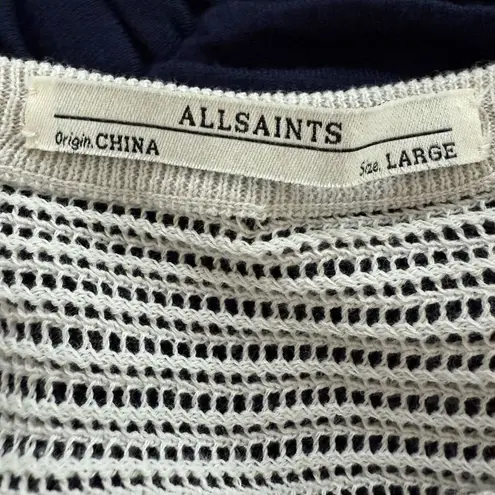 ALLSAINTS Aster Tee Top Relaxed Asymmetrical Ivory Ecru Open Knit L