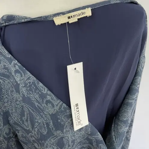 LA Made New Paisley Print Sleeveless Cowl Neck Tie Waist Dress Blue