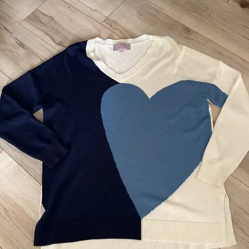 Laurie Felt Cashmere Blend Novelty Pullover Sweater heart ❤️ Size Medium Blue