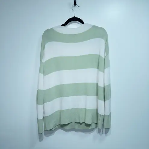Lafayette 148 Green and White Stripe Viscose Sweater Size Medium