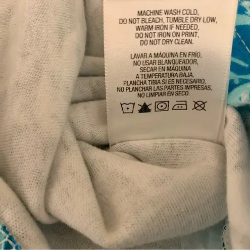 basic editions Blue/Green & White Palm Leaf Stretch Cotton Short Sleeve Size XL