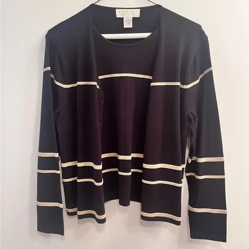 Norton Mcnaughton L Black and Cream striped Cardigan Shirt Set