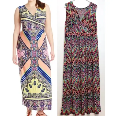 Ny Collection Plus Size Multicolor Sleeveless Maxi Dress Rainbow Chevron Stripe