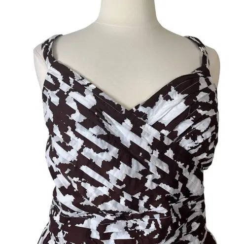 Ashley Stewart Dress Surplice Top Fit Flare Cotton Brown White Women’s Size 18