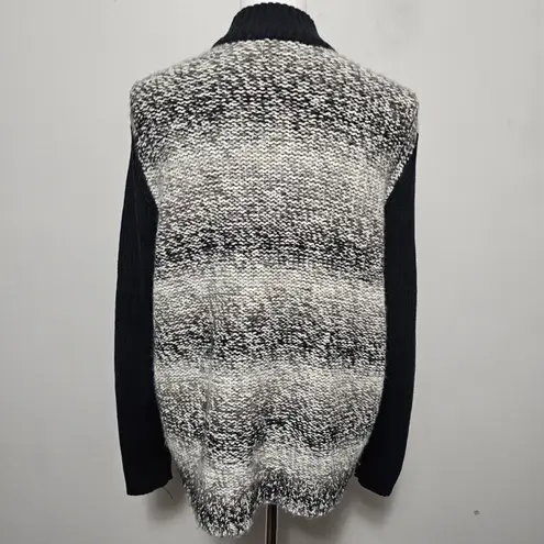 Breckenridge Black White Full Zip Mock Neck Sweater Jacket Size L Scandinavian