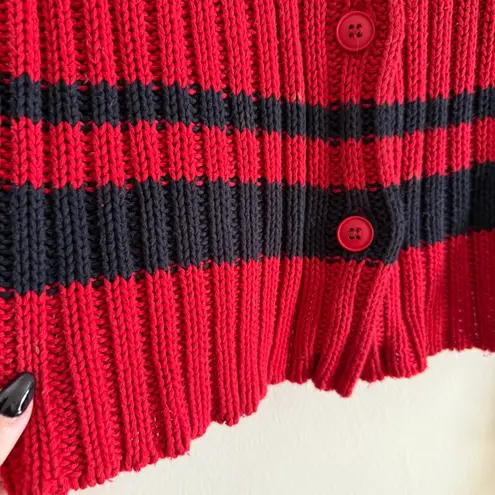 90s Vintage CLAUDIE PIERLOT | Preppy Red and Navy Striped Ribbed Cardigan Medium