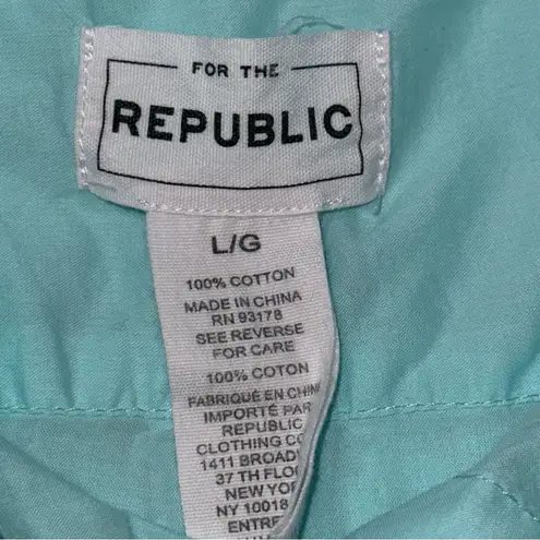FOR THE REPUBLIC Women’s Size L Aqua Blue Oversized Cotton Button Down Shirt