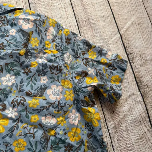 Duluth Trading Co Women's Artisan Hemp Untucked Camp Yellow Blue Shirt Sz Medium