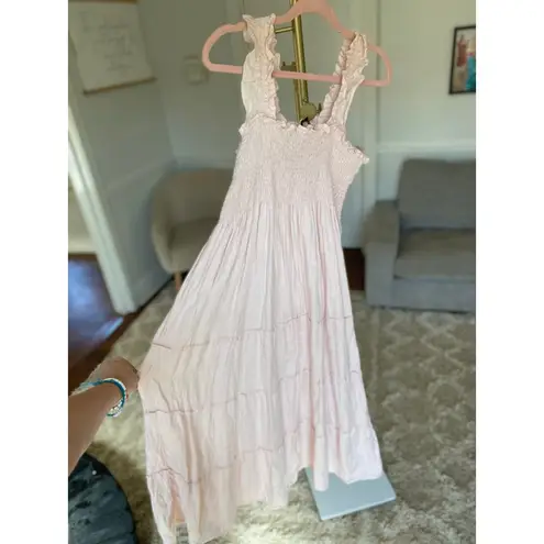 Quince Linen Smocked Maxi Dress Pink Ruffle Strap XL Cottagecore Parisian Garden