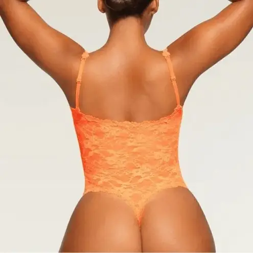 SKIMS Neon Bright Orange Stretch Lace Sheer Bodysuit 4X NWT
