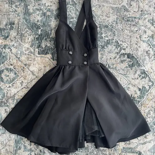 Vintage 60's crepe halter rockabilly grunge skater party dress, union made Black Size XS