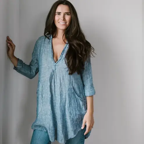 CP Shades Teton Tunic Top 100% linen blue lightweight SMALL