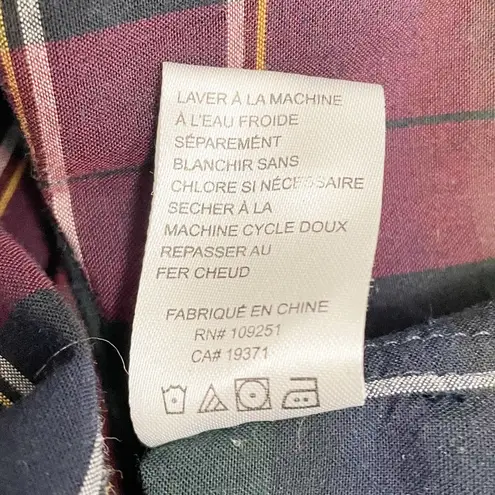 Trovata Birds of Paradis Caroline Ruffle Cuff Blouse Wine Navy Plaid Size Small Blue