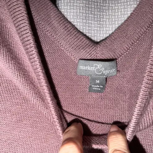 Market & Spruce Double V-Neck Sweater in Plum Size M New Slightly Off Shoulder - Image 3