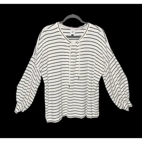 CAbi  Relax Game‎ day Size Medium Black White Stripe Keyhole Sweatshirt