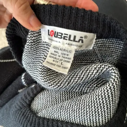 Loubella Vintage 80's Knit Vest Women Size L Diamonds pattern Black White Size L